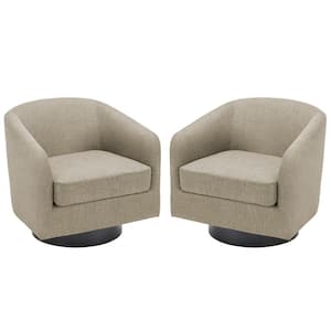 Modern Light Brown Polyester Upholstered 360° Swivel Accent Armchair with Wood Base Set of 2