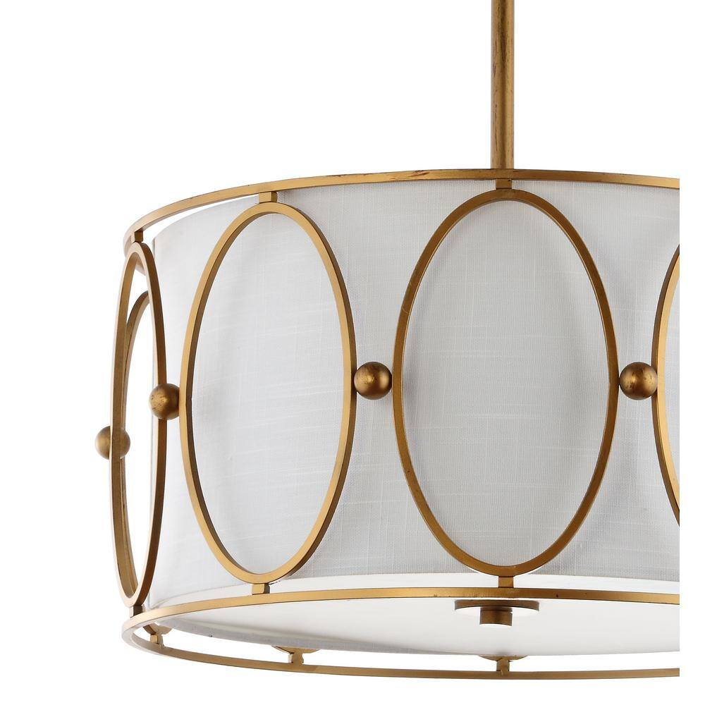 Violetta 3-Light Gold Metal LED Pendant with Linen Shade