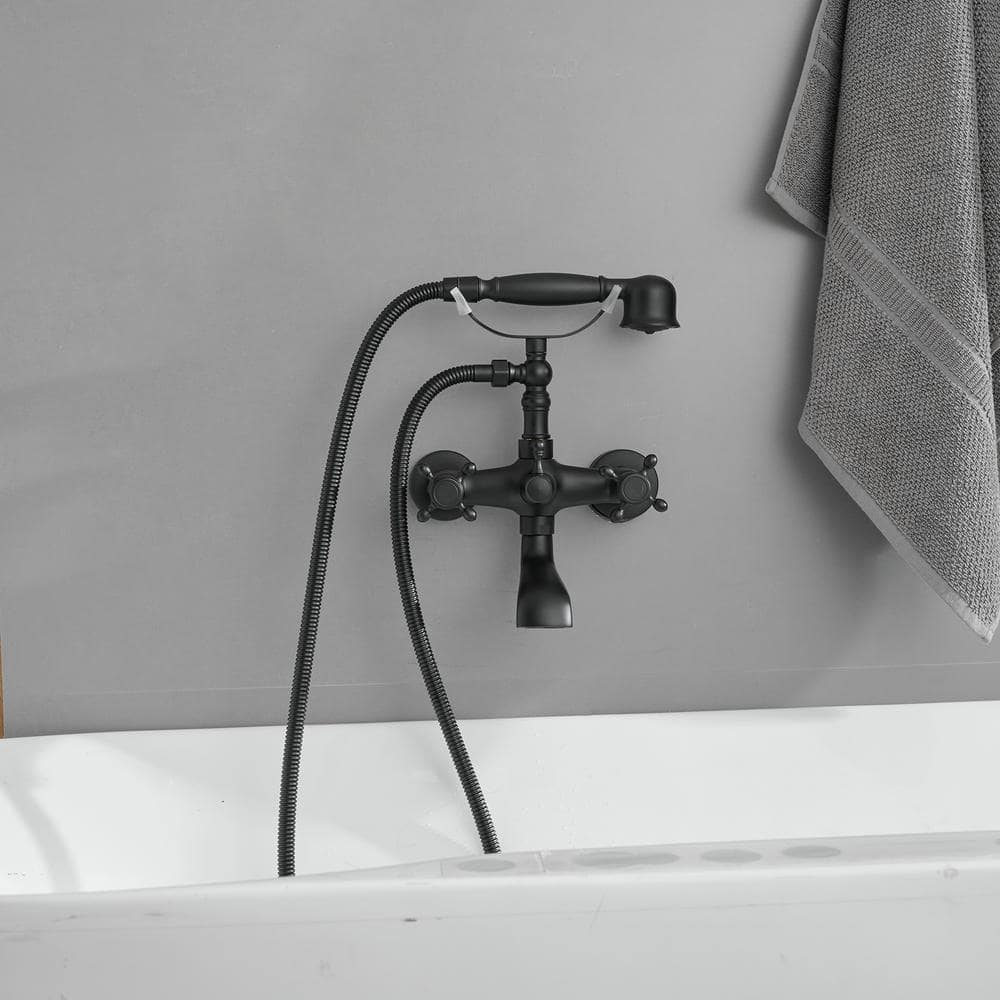Matte Black Double Handle Wall Mount Tub Faucet