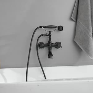 3-Handle Claw Foot Tub Faucet with Telephone ShapedHand Shower Old Style Spigot and Hand Shower in Matte Black
