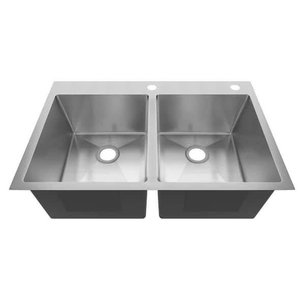 304 Stainless Steel 18 Gauge 33 in. Double Bowl Drop-In Kitchen Sink