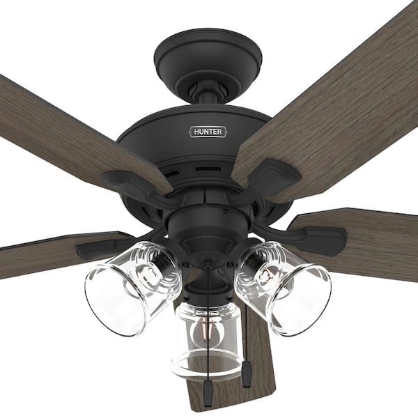 Hunter - Rosner 52 in. Indoor Matte Black Ceiling Fan with Light Kit Included