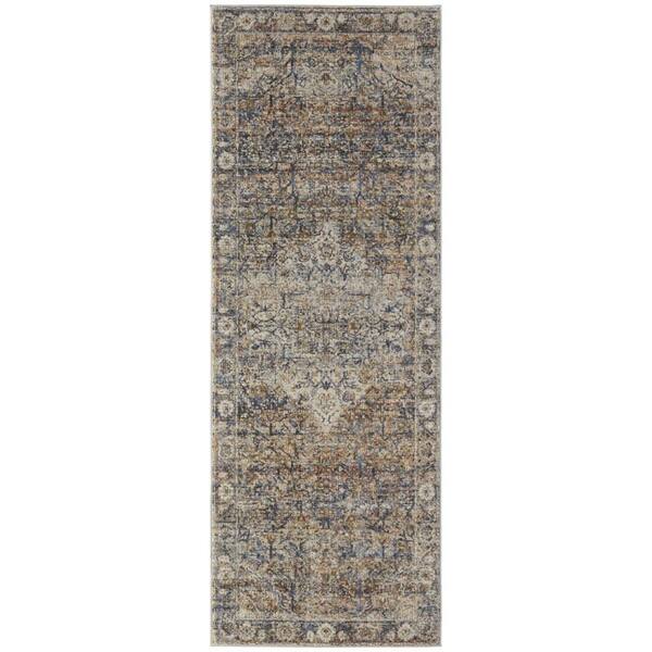 HomeRoots 2 ft. x 12 ft. Tan, Blue, Brown Oriental Runner Rug