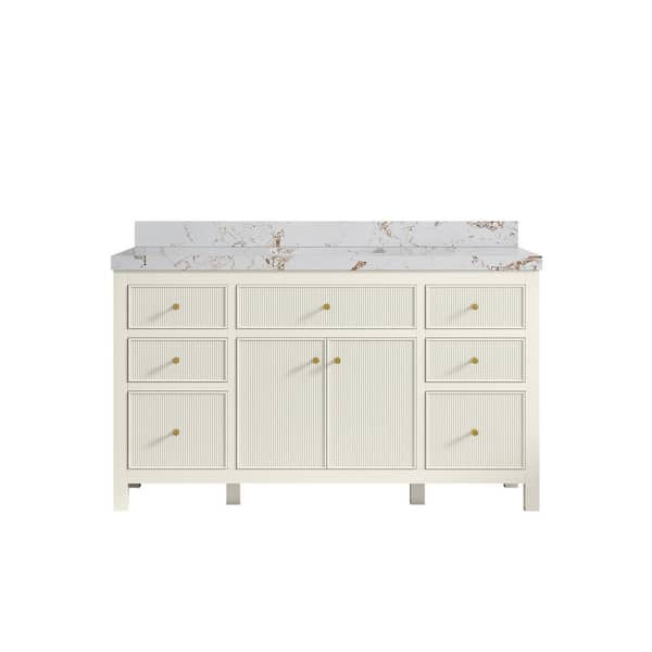 Willow Collections Sonoma 60 in. Single Sink Freestanding Alabaster Bath Vanity with Viola Gold Quartz Top Unassembled