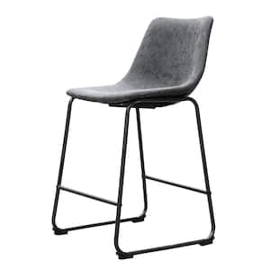 24 in. Charcoal Faux Leather Upholstered Counter Stool with Low Back (Set of 2)