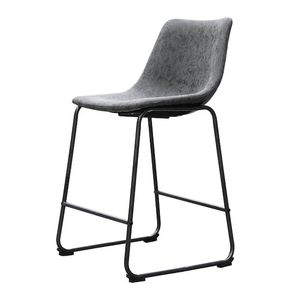 Maypex 24 in. Charcoal Faux Leather Upholstered Counter Stool with Low Back (Set of 2)