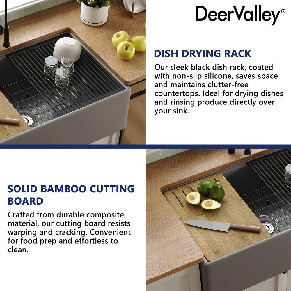 Matte Gray 33-Inch Fireclay Farmhouse Kitchen Sink with Workstation