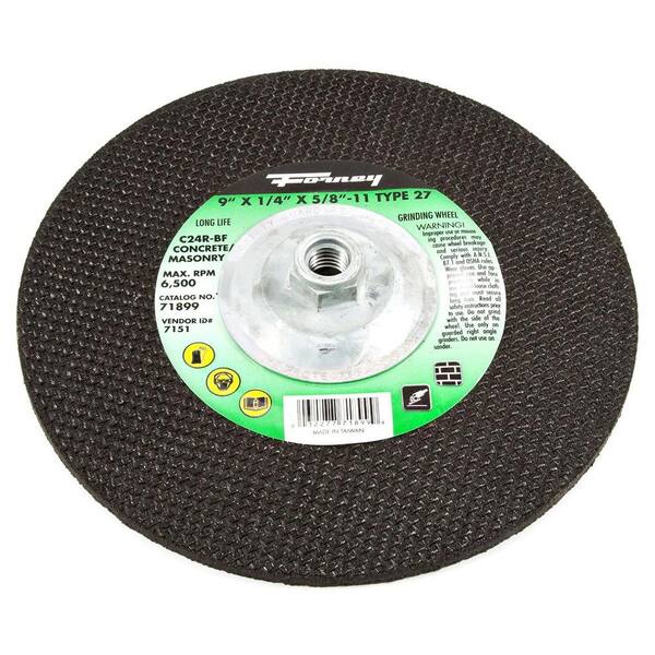 Forney 9 in. x 1/4 in. x 5/8 in.-11 Threaded Masonry C24R-BF Grinding Wheel