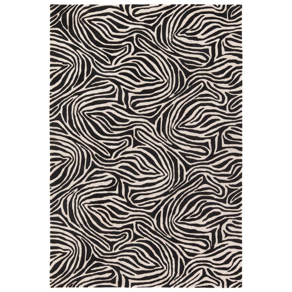 Jaipur Living Collide Black/Ivory 10 ft. x 14 ft. Animal Print Handmade Area Rug RUG158929 The