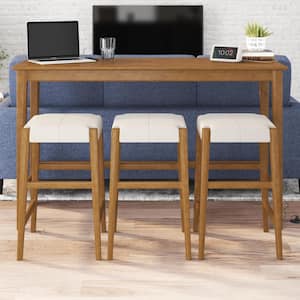 Dallon 60 in. Rectangle Wood Top Sofa Table with 3-Stools and USB Charger, Blonde