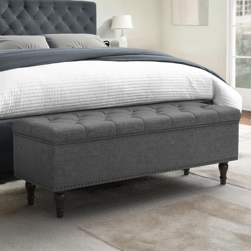 LUE BONA Carbon Gray Fabric Ottoman 50.8 in. x 17.1 in. x 18.4 in ...