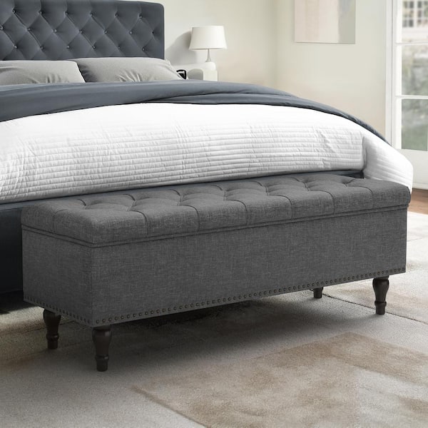 LUE BONA Carbon Gray Fabric Ottoman 50.8 in. x 17.1 in. x 18.4 in ...