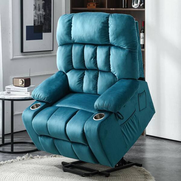 YOFE Blue Green Velvet Oversized Electric Power Lift Recliner