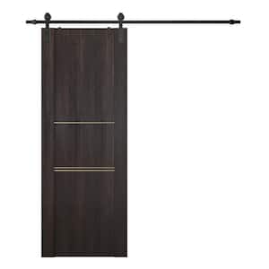 Vona 01 3H Gold 32 in. x 80 in. Veralinga Oak Finished Composite Core Wood Sliding Barn Door with Hardware Kit