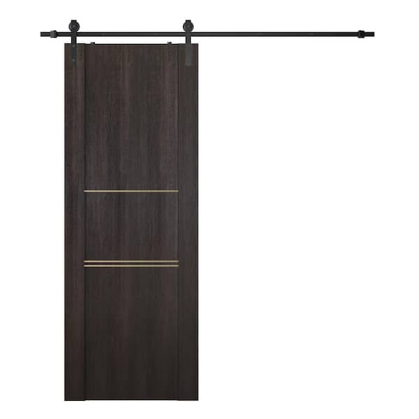Belldinni Vona 01 3H Gold 32 in. x 80 in. Veralinga Oak Finished Composite Core Wood Sliding Barn Door with Hardware Kit