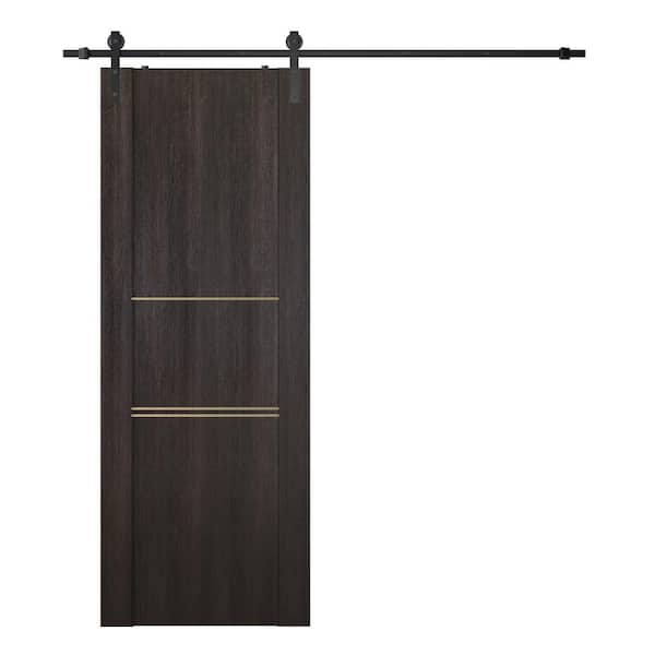 Belldinni Vona 01 3H Gold 18 in. x 80 in. Veralinga Oak Finished Composite Core Wood Sliding Barn Door with Hardware Kit