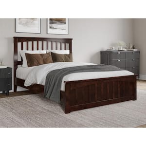 Becket Walnut Brown Solid Wood Frame Full Low Profile Platform Bed with Matching Footboard