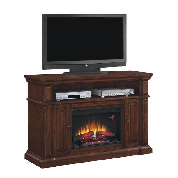 Hampton Bay Chatham 56 In Media Console Electric Fireplace In Mahogany 82315 The Home Depot