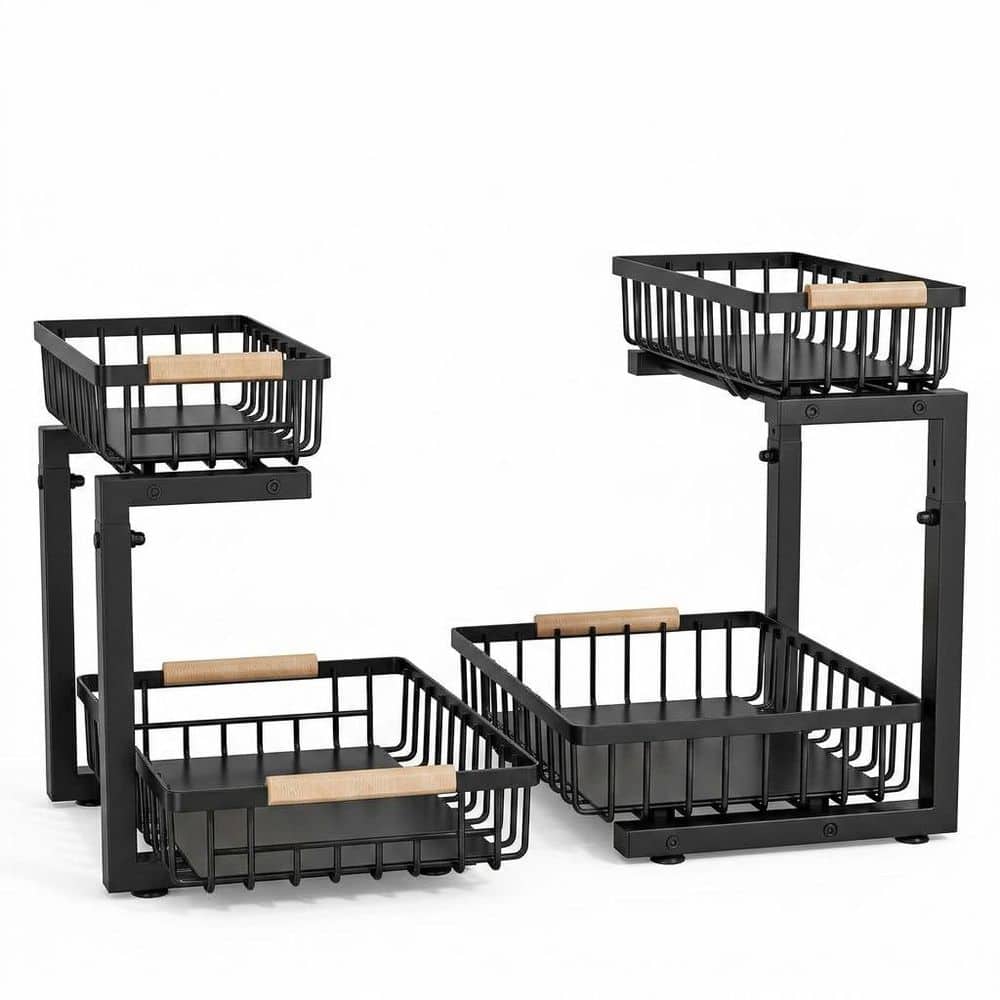 2 Pack Under Sink Organizer Sliding 2 Tier Height Adjustable Carbon Steel for Kitchen Bathroom Black price history on PriceWatchPro