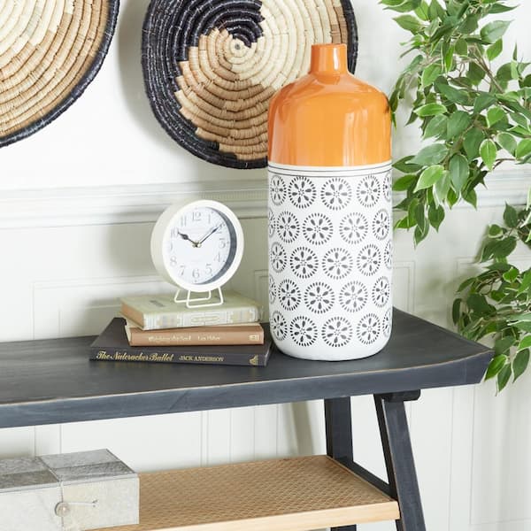Novogratz 20 in. White Ceramic Floral Decorative Vase with Orange Tops