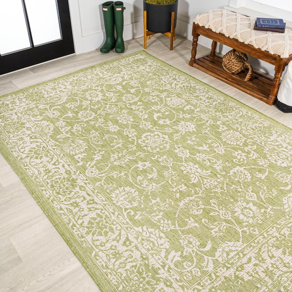 JONATHAN Y Zinnia Modern Floral Navy/Green 3 ft. 11 in. x 6 ft. Textured  Weave Indoor/Outdoor Area Rug SMB110B-4 - The Home Depot