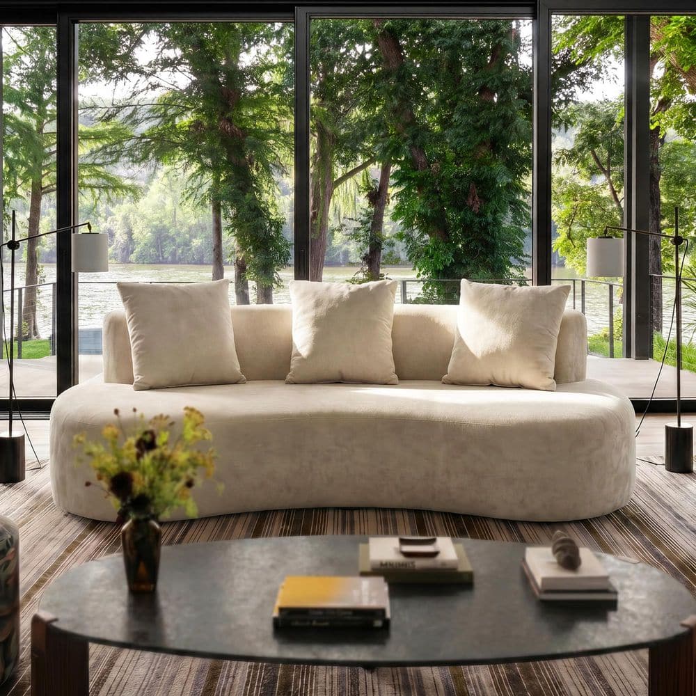 86 in. Solid Fabric 2-Seater Deep Seating, Modern Design, Curved Armless Sofa in Beige For Living Room Seating