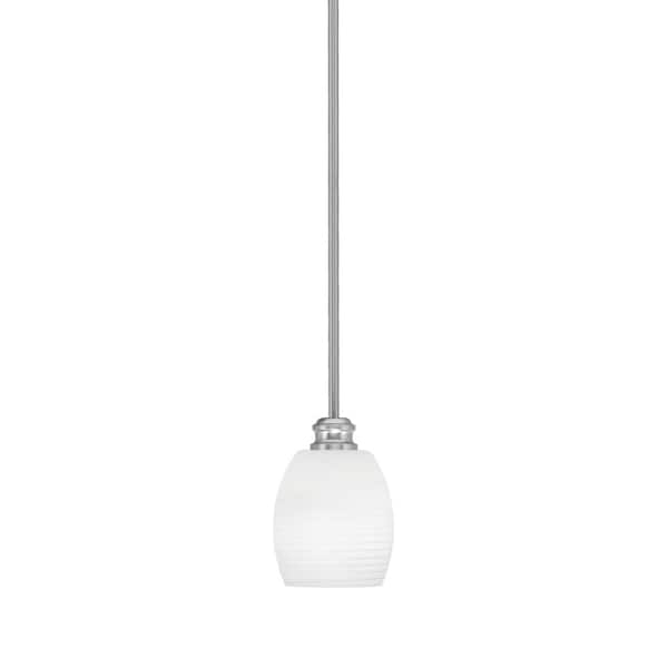 Unbranded Albany 60-Watt 1-Light Brushed Nickel Pendant Mini Pendant Light White Linen Glass and Light Bulb Not Included