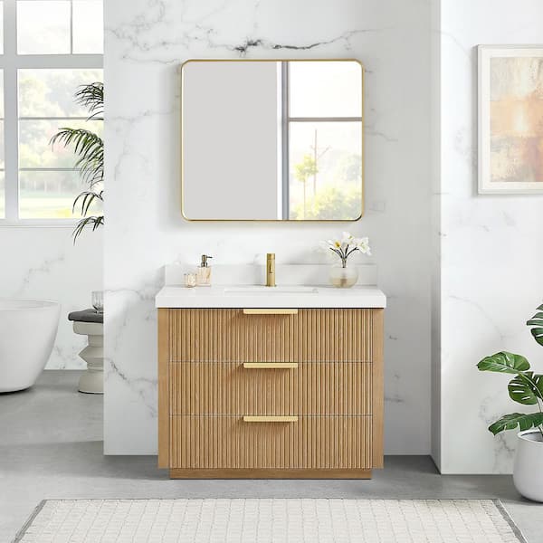 Santarem 42 in.W x 22 in.D x 34 in.H Single Sink Bath Vanity in Washed Ash Grey with Pure White Quartz Stone Top