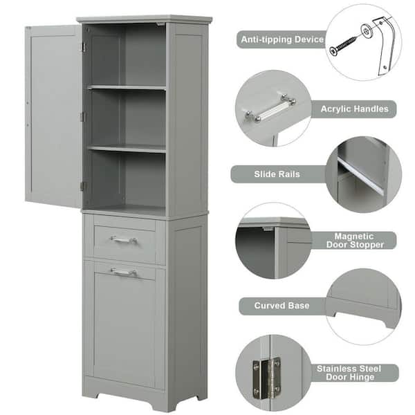 ZXDDMS 20 in. W x 13 in. D x 68 in. H Gray Linen Cabinet Bathroom