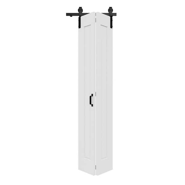 24 in. x 84 in. Paneled 1-Lite White Primed Hollow Core MDF Composite Bi-fold Door with Bifold Barn Door Hardware