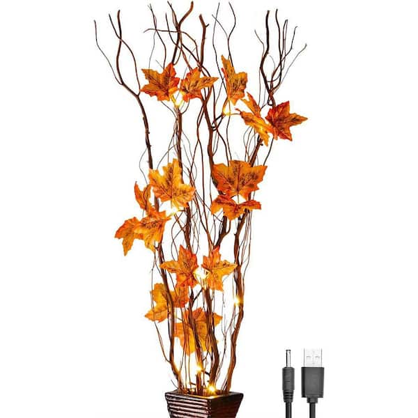 36IN Natural Lighted Maple Leaf Branch with 16 LED, Plug in or Battery