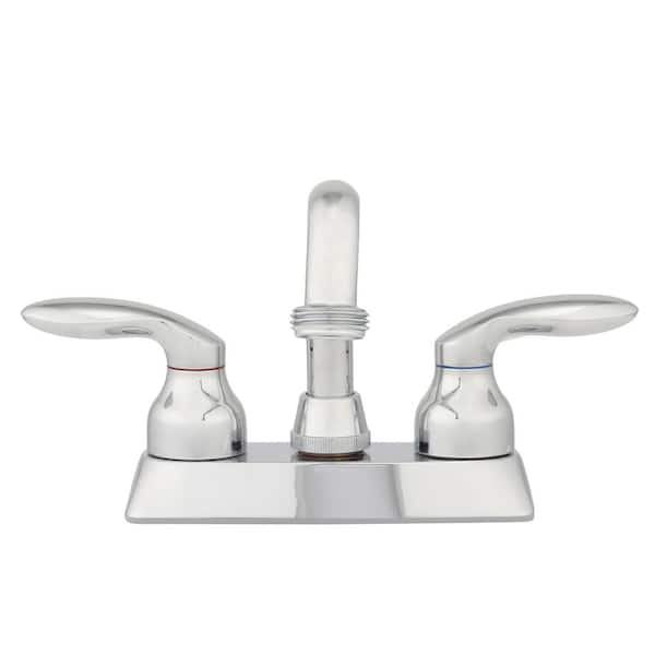 Coralais 4 in. 2-Handle Low-Arc Utility Sink Faucet in Polished Chrome with Threaded Spout
