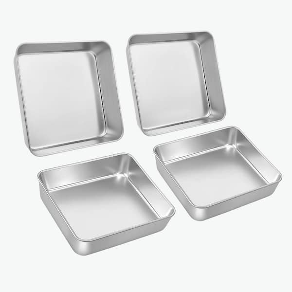 2 qt Stainless Steel Bakeware Baking Pan Set, Silver Finish, Oven Safe, Dishwasher Safe, with Rack, Bakeware 4 Pack