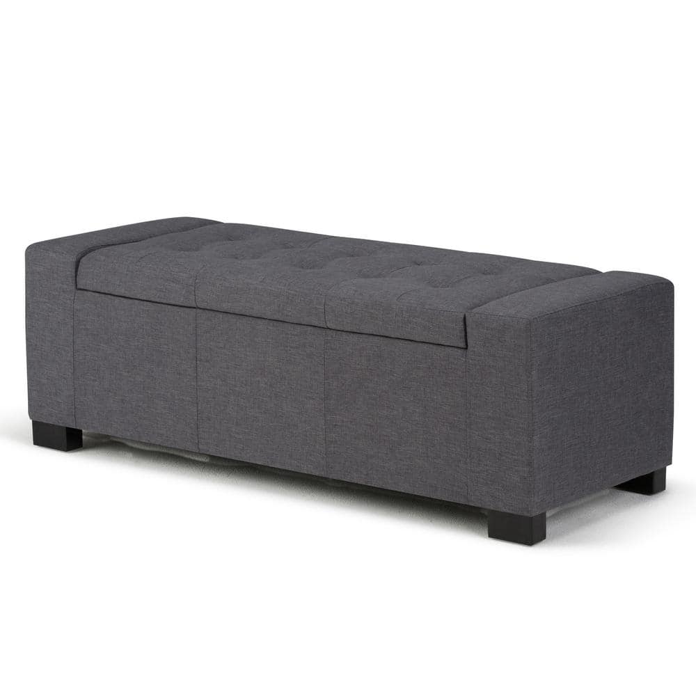 Slate Gray Tufted Polyester Storage Bench Ottoman