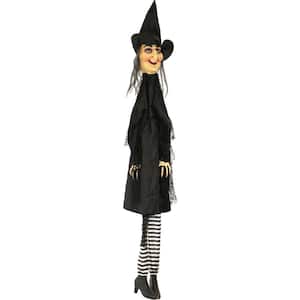 55 in. Hanging Witch with Black and White Stocking Halloween Yard Decoration