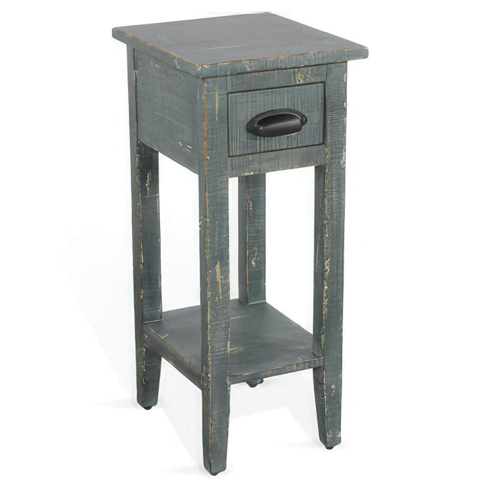 14 in. Green and Black Rectangle Wood End Table with Drawer and Shelf