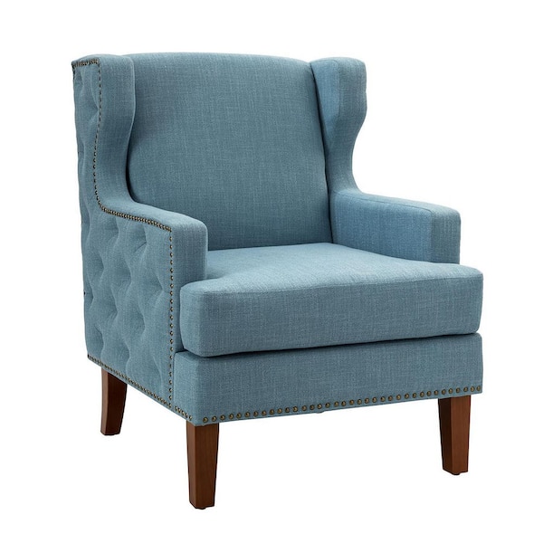 JAYDEN CREATION Dario Blue Armchair with Nailhead Trim