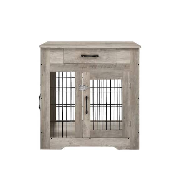 Tidoin Modern Gray Wood Nightstand Dog Crate with 1-Drawer and 2 Doors - Small to Medium