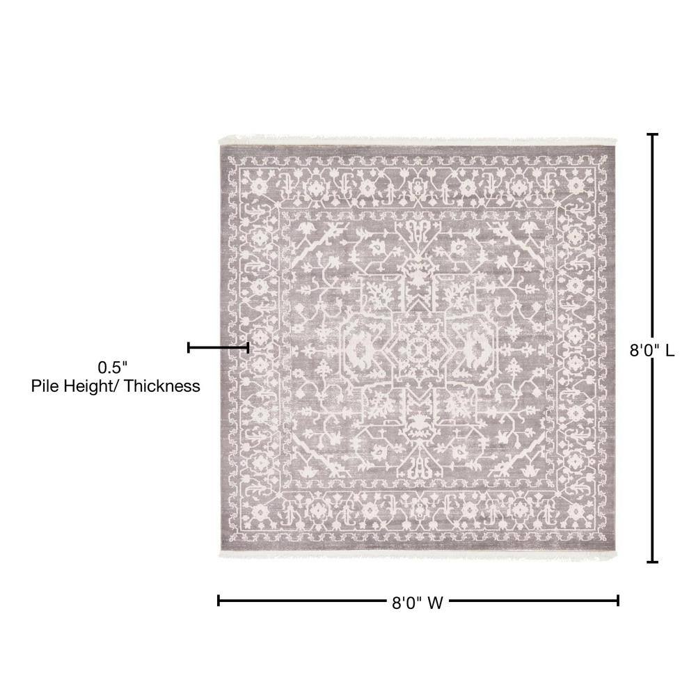 Elegance Unveiled Gray Square Synthetic Abstract Rug