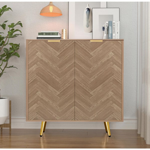 Aupodin Natural Oak Accent Storage Cabinet Free-Standing with 2-Doors Modern Sideboard Buffet Cabinet