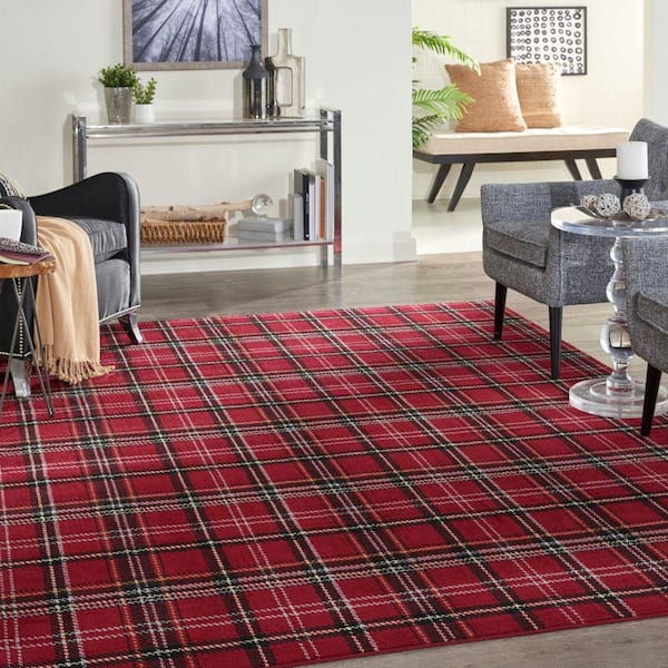 Grafix Red 6 ft. x 9 ft. Geometric Plaid Modern Area Rug