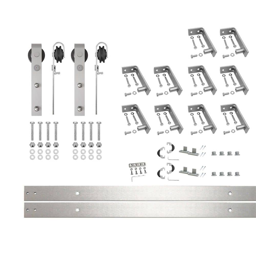 12 ft. /144 in. Brushed Nickel Ceiling Mount Non-Bypass Sliding Barn Door Track and Hardware Kit for Double Doors price history on PriceWatchPro