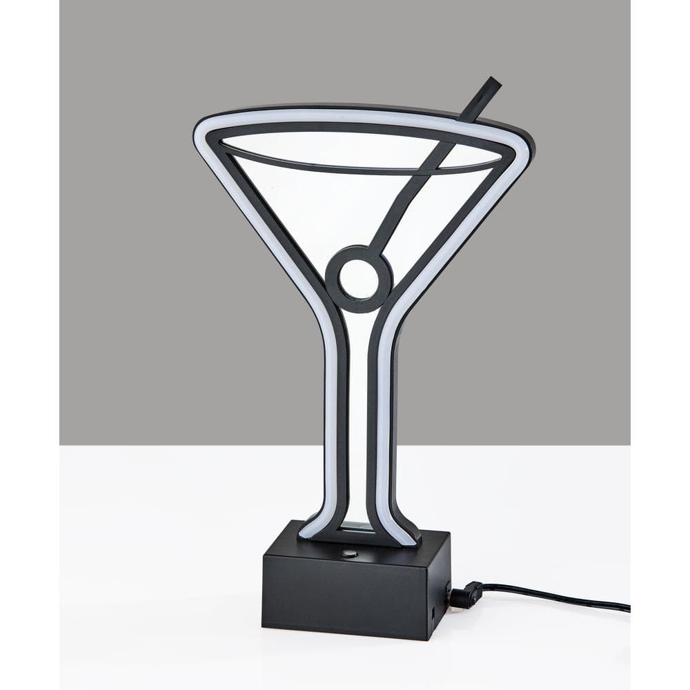 Cordless Black Neon Martini Glass Shelf Lamp