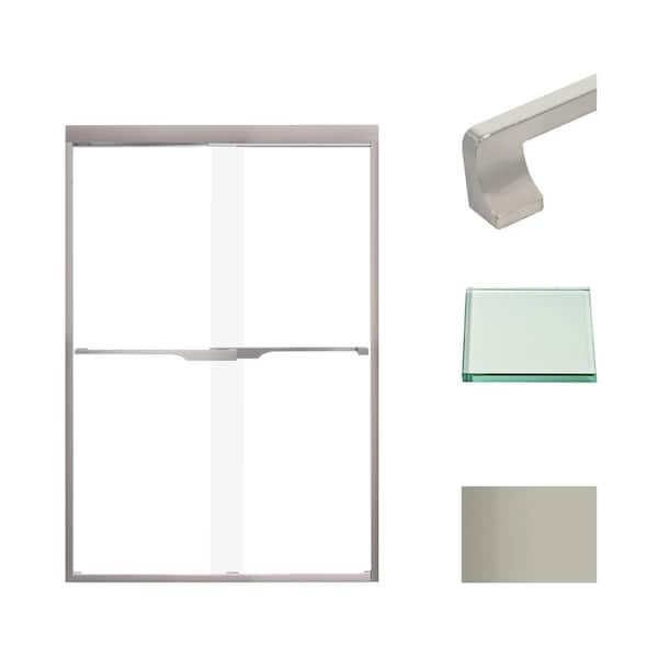 Transolid Frederick 47 in. W x 70 in. H Sliding Semi-Frameless Shower Door in Brushed Stainless with Clear Glass