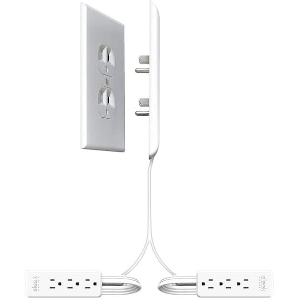 White 3-Outlet Dual Side-by-Side Ultra-Thin Outlet Covers Extender with 8 ft. Cord