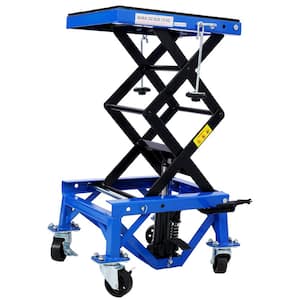 300 lbs. Hydraulic Motorcycle Scissor Jack Lift Foot Step Wheels for Small Dirt Bikes, Blue