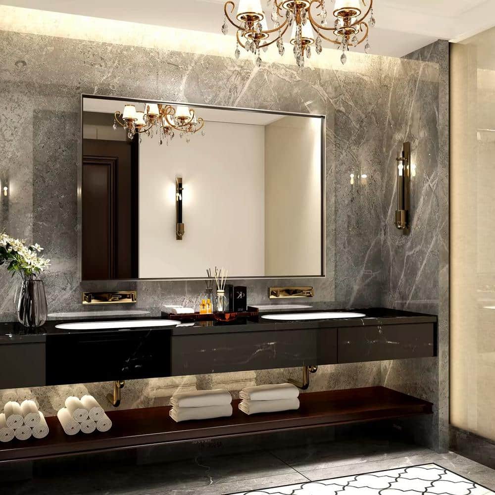 36 in. W x 30 in. H Large Rectangular Aluminium Framed Beveled Wall Bathroo
