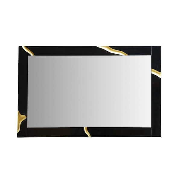 Benjara Cid Exie 52 in. W x 35 in. H Black and Gold Rectangular Wood Frame Wall Mirror