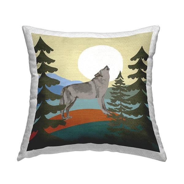 Stupell Industries Grey Howling Wolf Forest Trees Moon Multi-Color Square Outdoor Throw Pillow