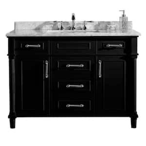 Aberdeen 48 in. W x 22 in. D x 34 in. H Single Sink Bath Vanity in Black with Carrara Marble Top